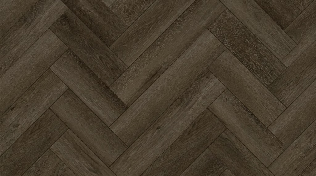Коричневый кварцевый ламинат в укладке «ёлочкой»